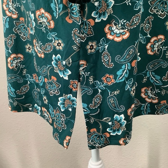 J JILL Wearever Jersey Knit Tunic Dark Green Floral Top 3/4 Sleeve Travel Work L - Picture 6 of 16